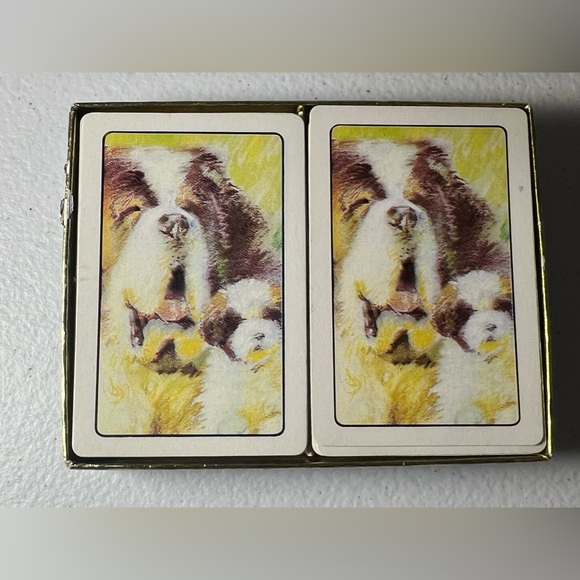 VTG 2 Decks Duratone Plastic Playing Cards Dog Puppy St Bernard Felt Box - Picture 4 of 8